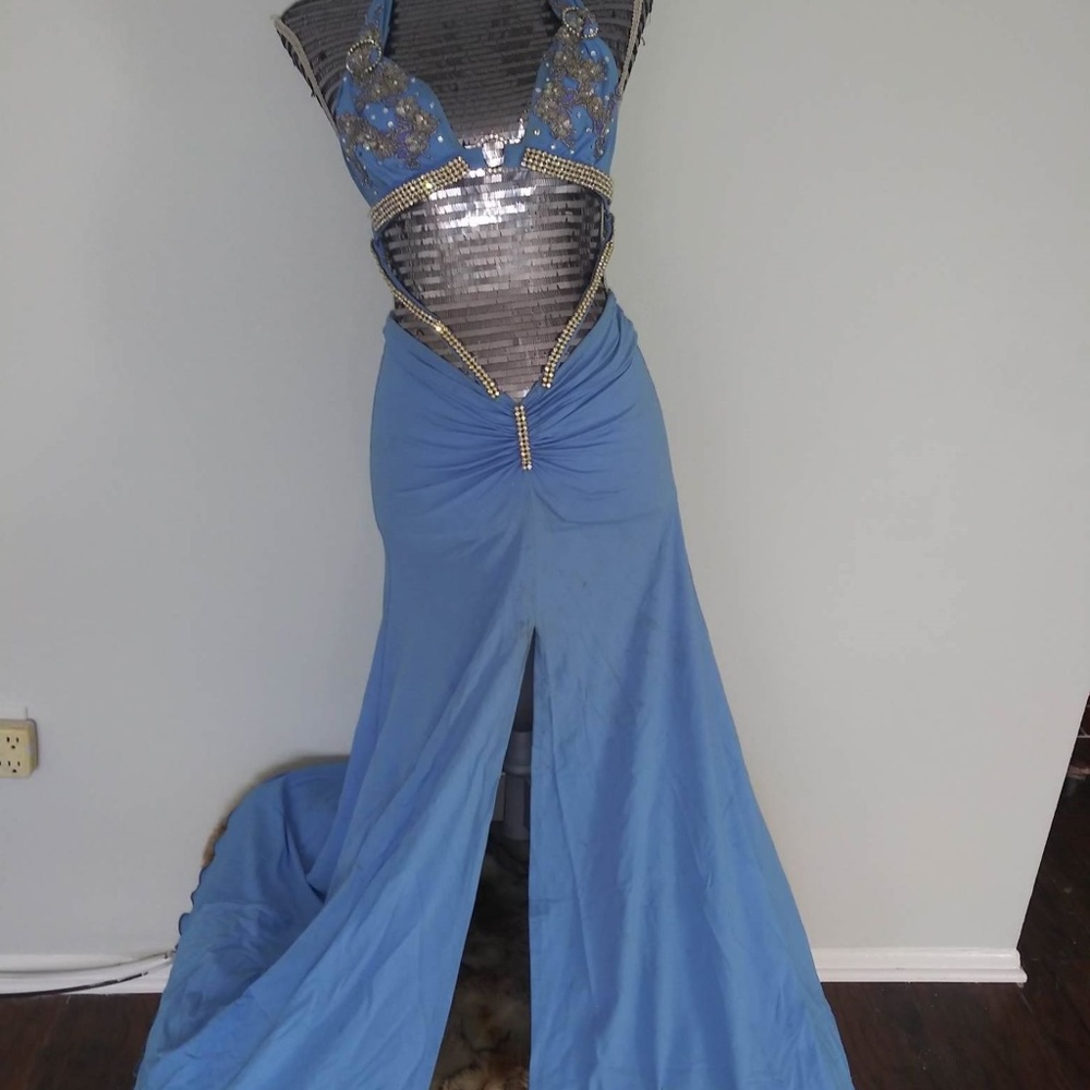 COUTURE PERIWINKLE RHINESTONE BRA TOP GOWN